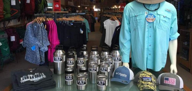 Outdoor sports clothing on display